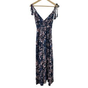 AAKAA Anthropologie Blue Floral Tie Shoulder Maxi Dress‎ Womans Small